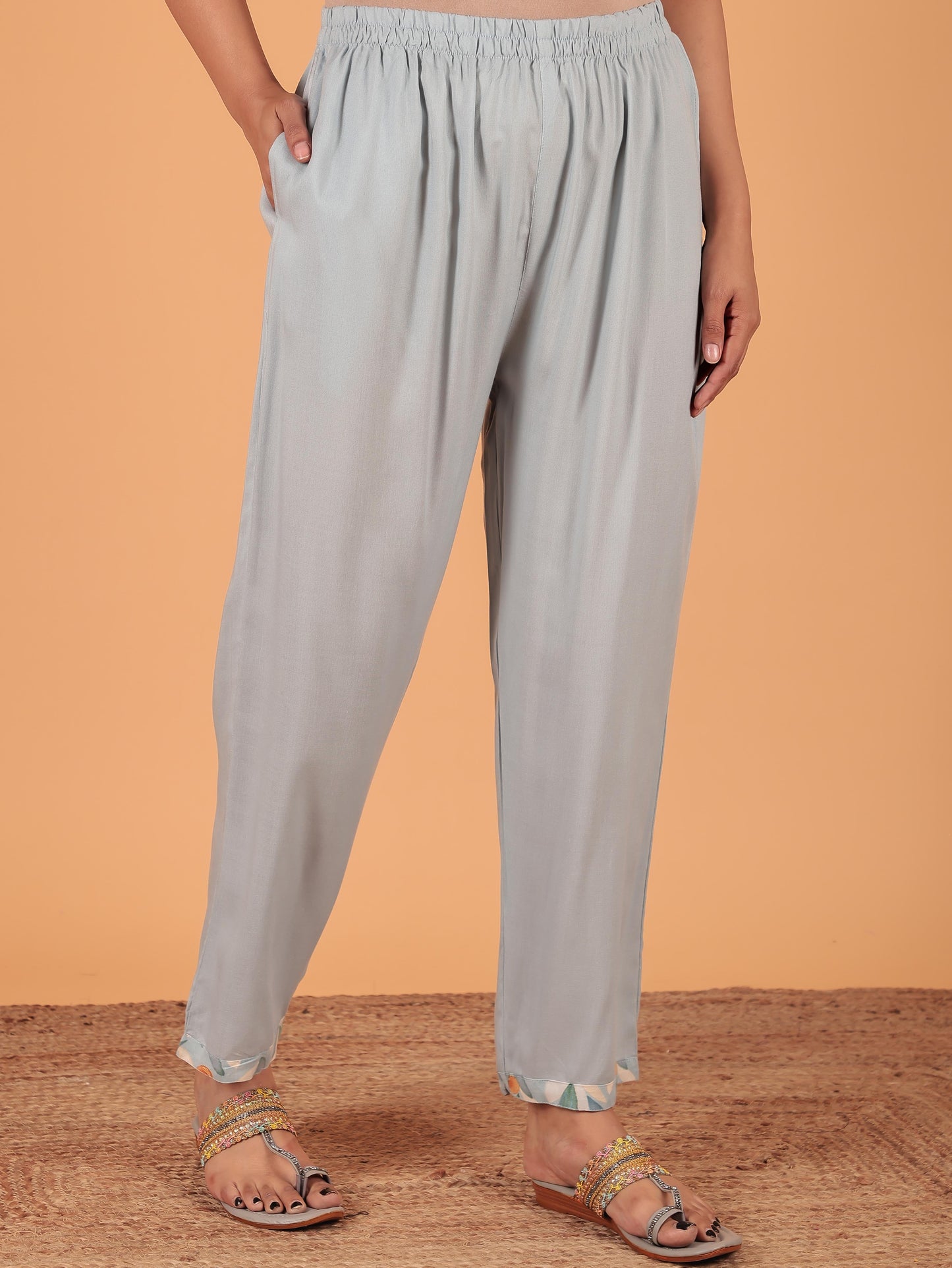 Viscose Solid blue Pant