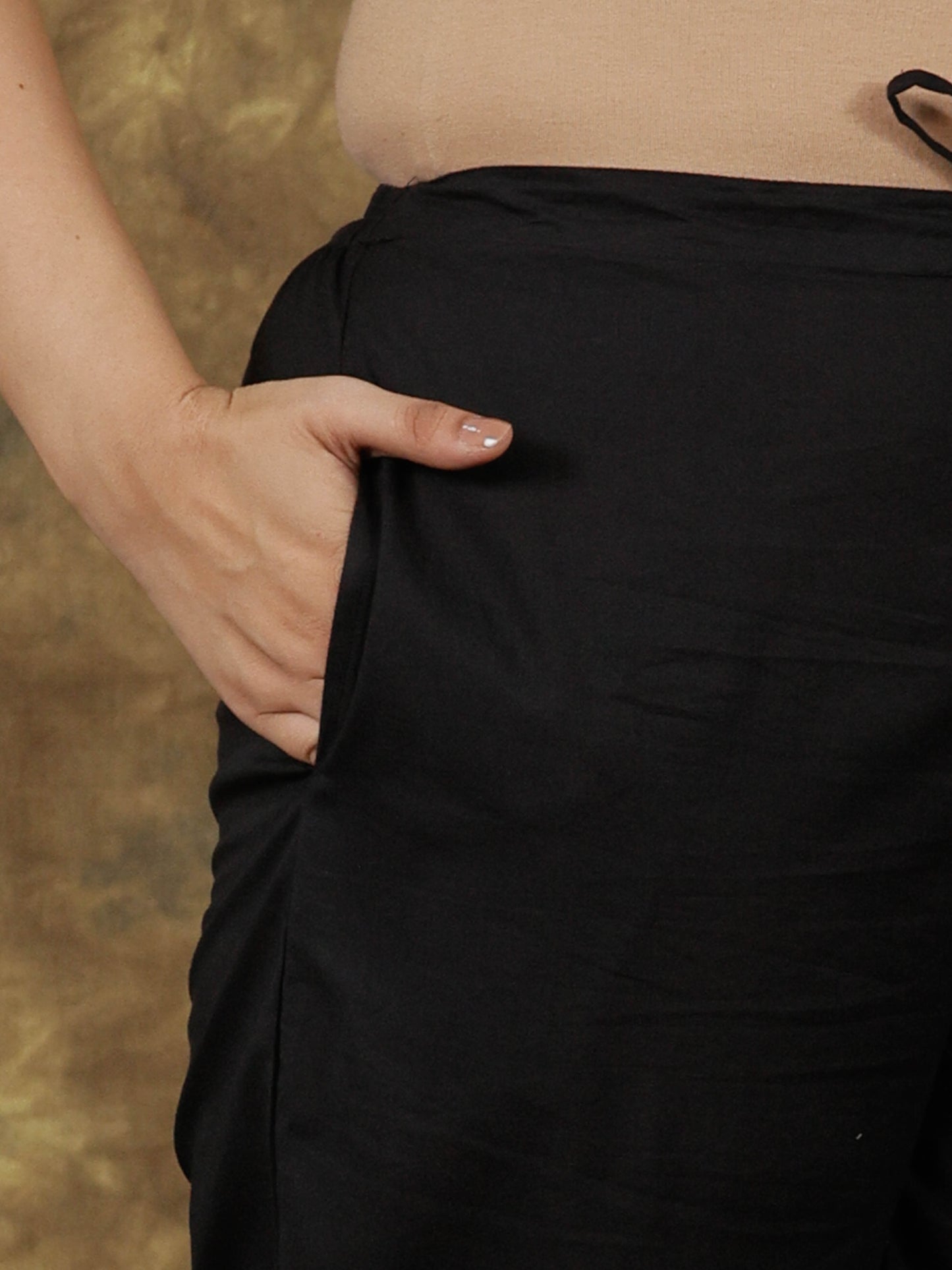Soft Cotton Solid Black Trousers Tapered Trousers