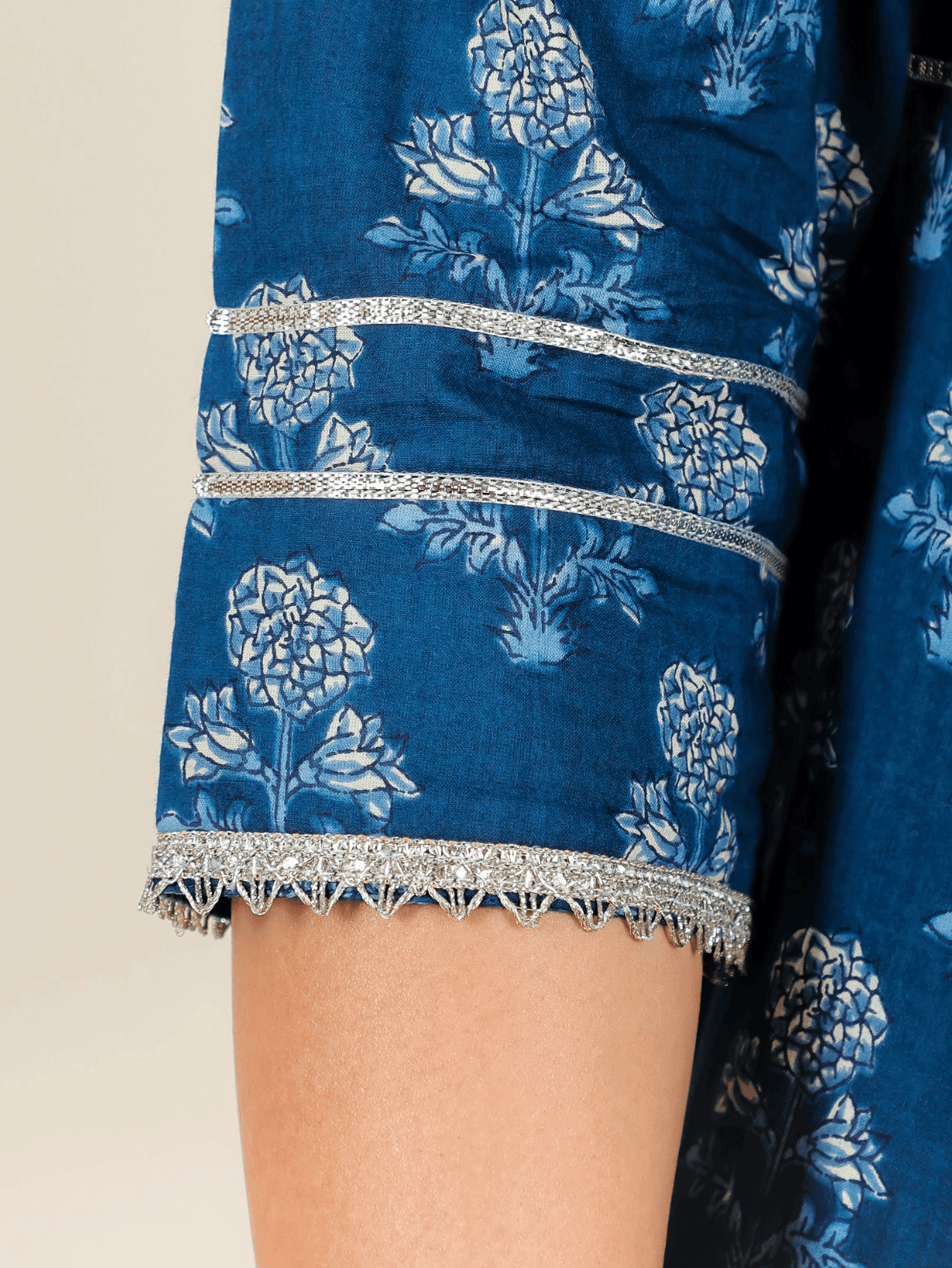 Soft Cotton Block Anarkali Blue Kurta