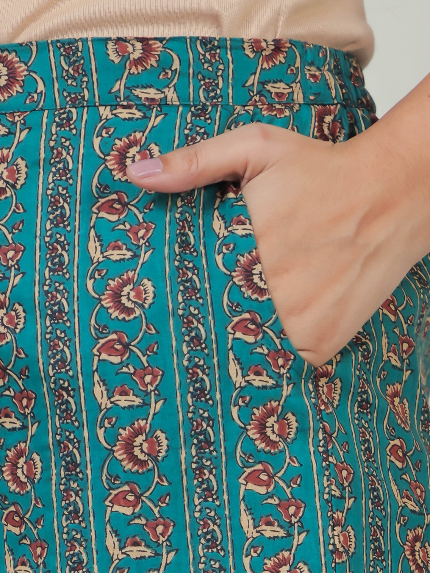 Soft Cotton Floral Green Straight Trousers