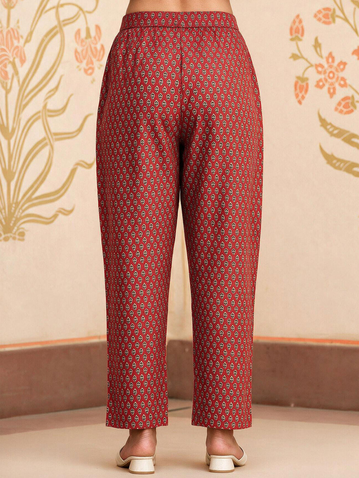 Soft Cotton Geometric Rust Straight Trousers