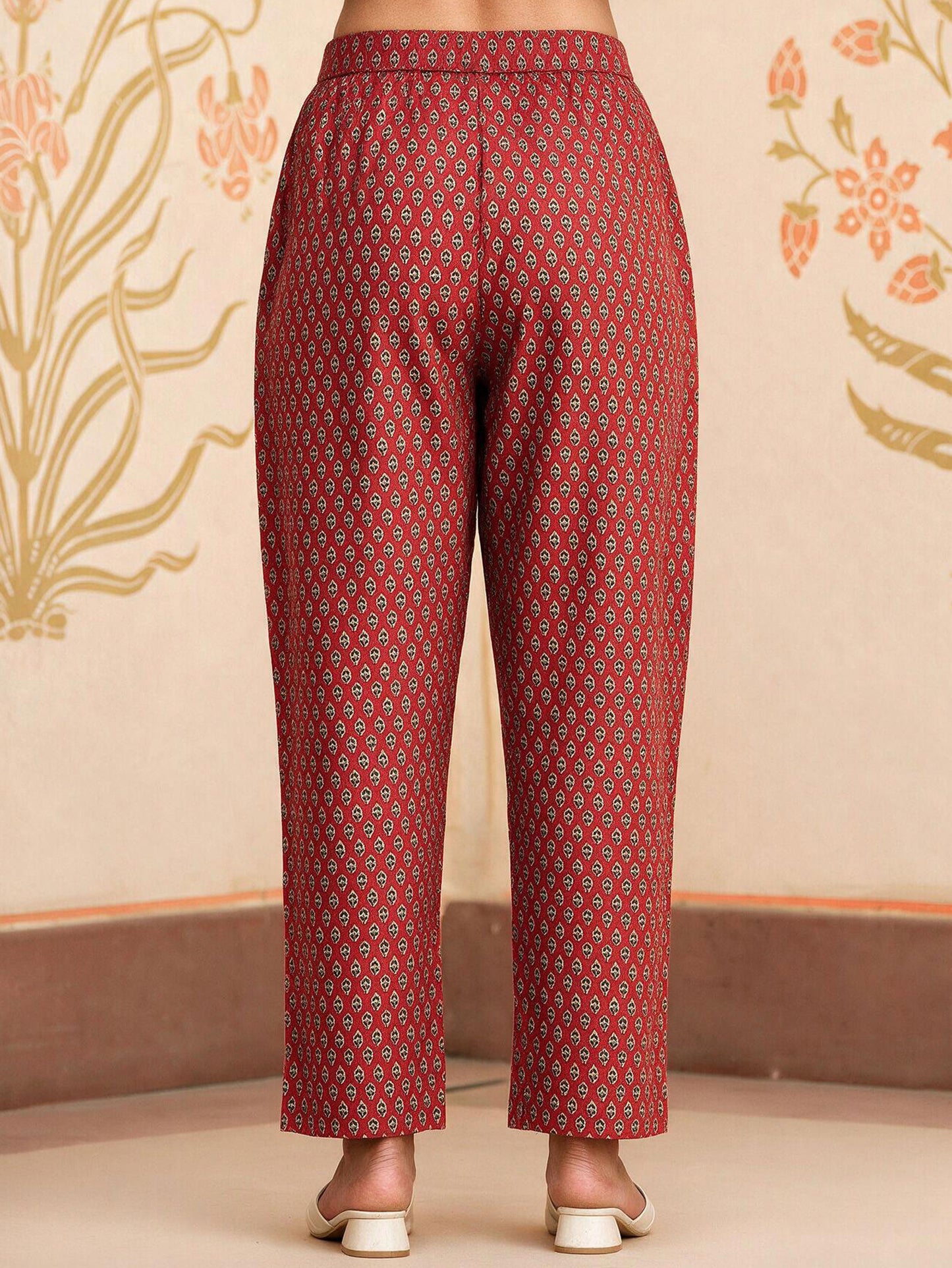 Soft Cotton Geometric Rust Straight Trousers