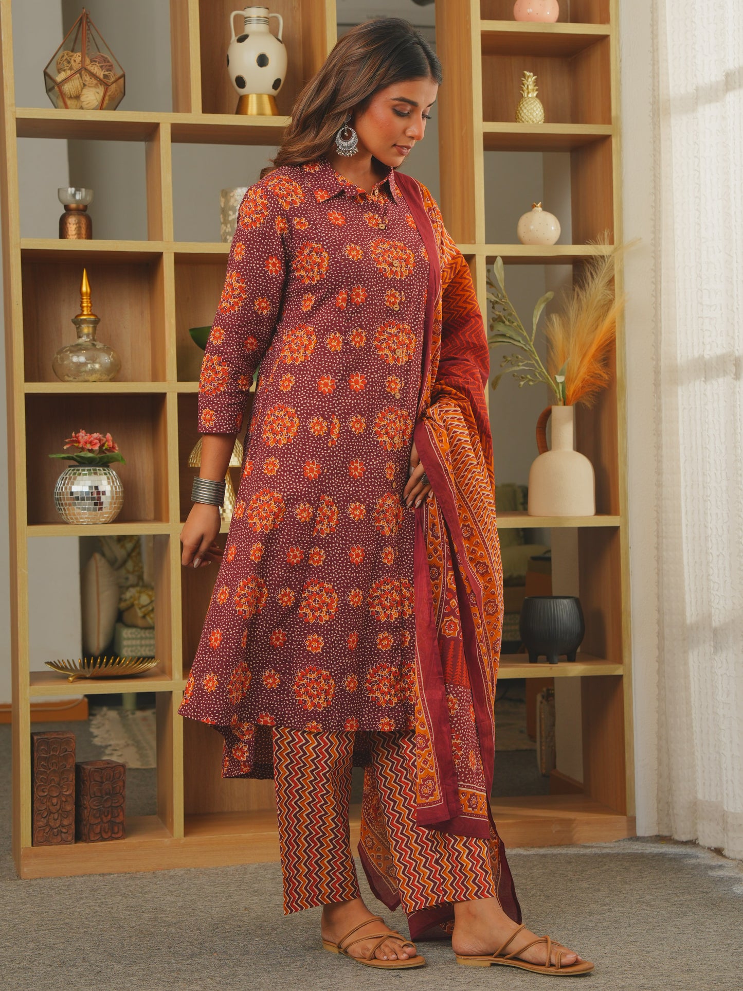 Cotton Voile Striped Brown Dupatta