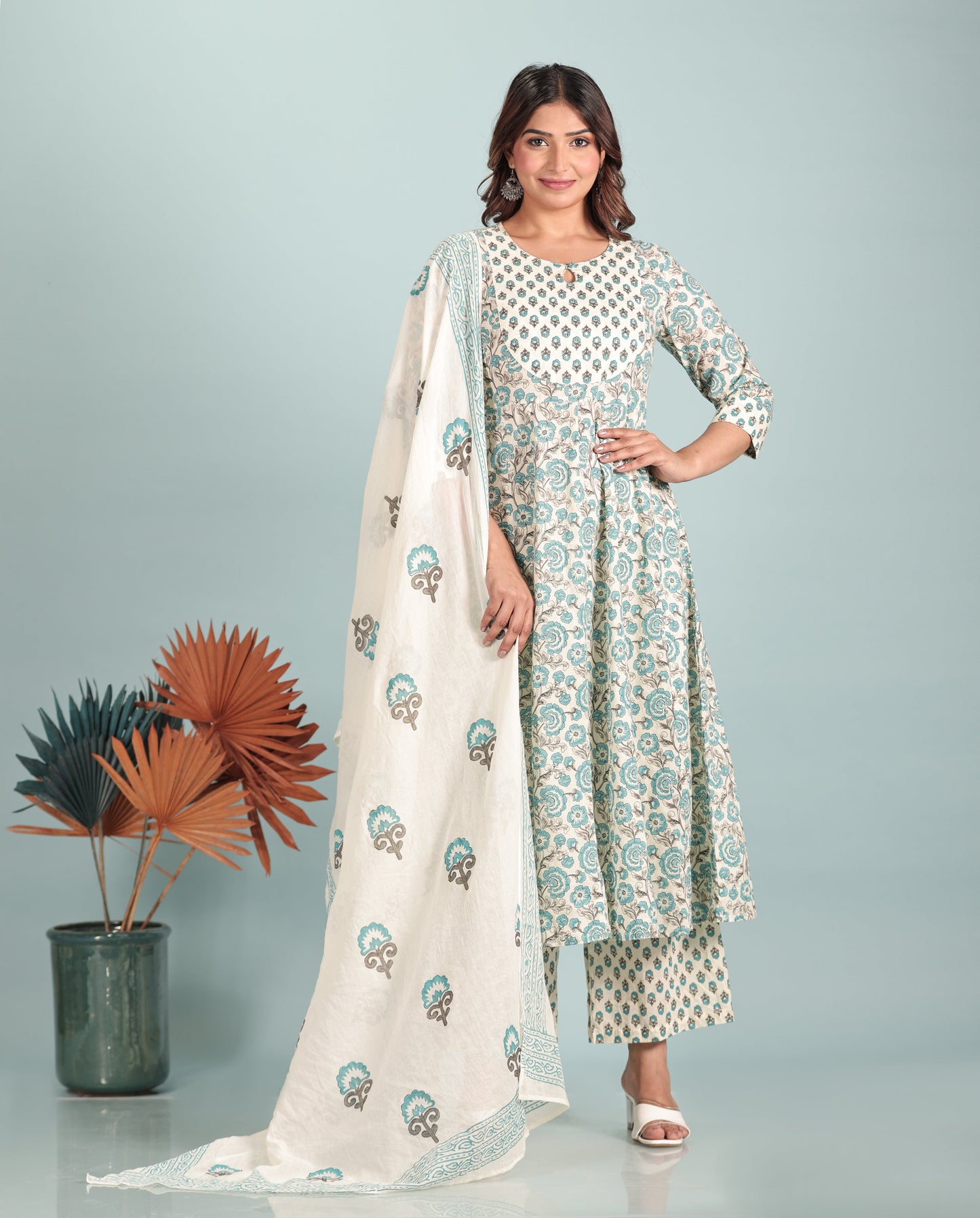 Cotton Voile Floral White Dupatta