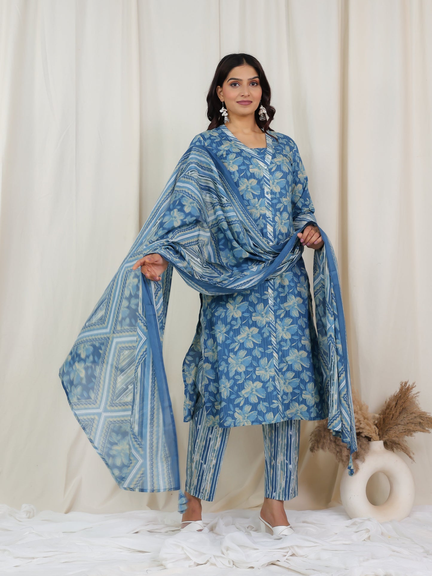 Cotton Voile Striped Blue Dupatta