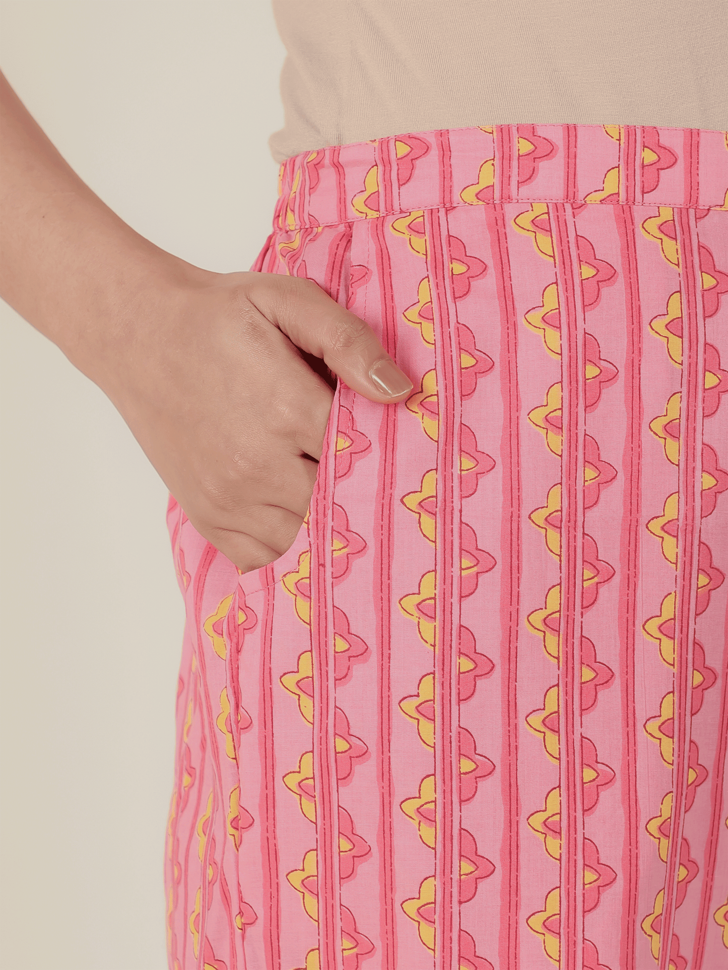 Soft Cotton Striped Pink Straight Trousers