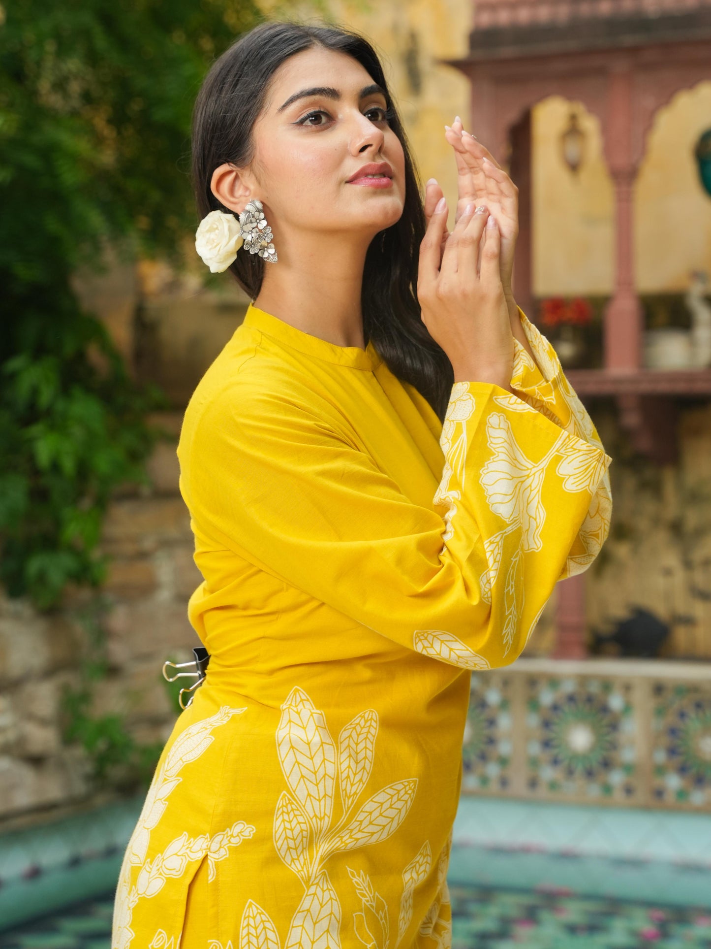 Soft Cotton Placement Print Straight Yellow Kurta