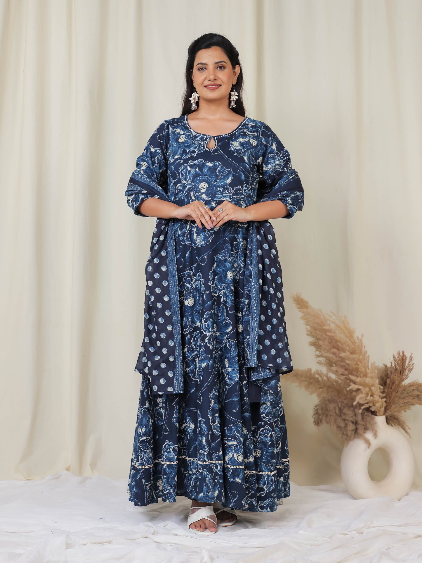 Cotton Voile Polka Blue Dupatta