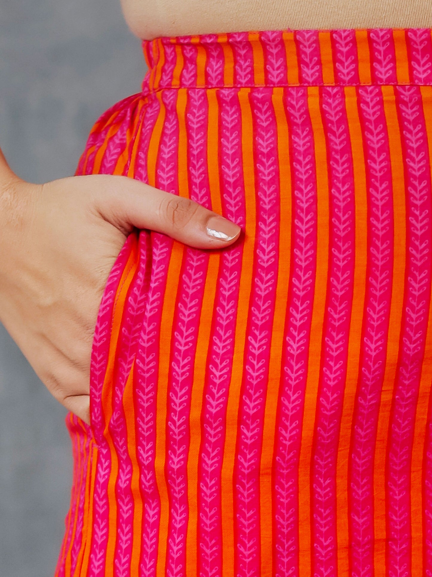 Soft Cotton Geometric A-line Pink Kurta