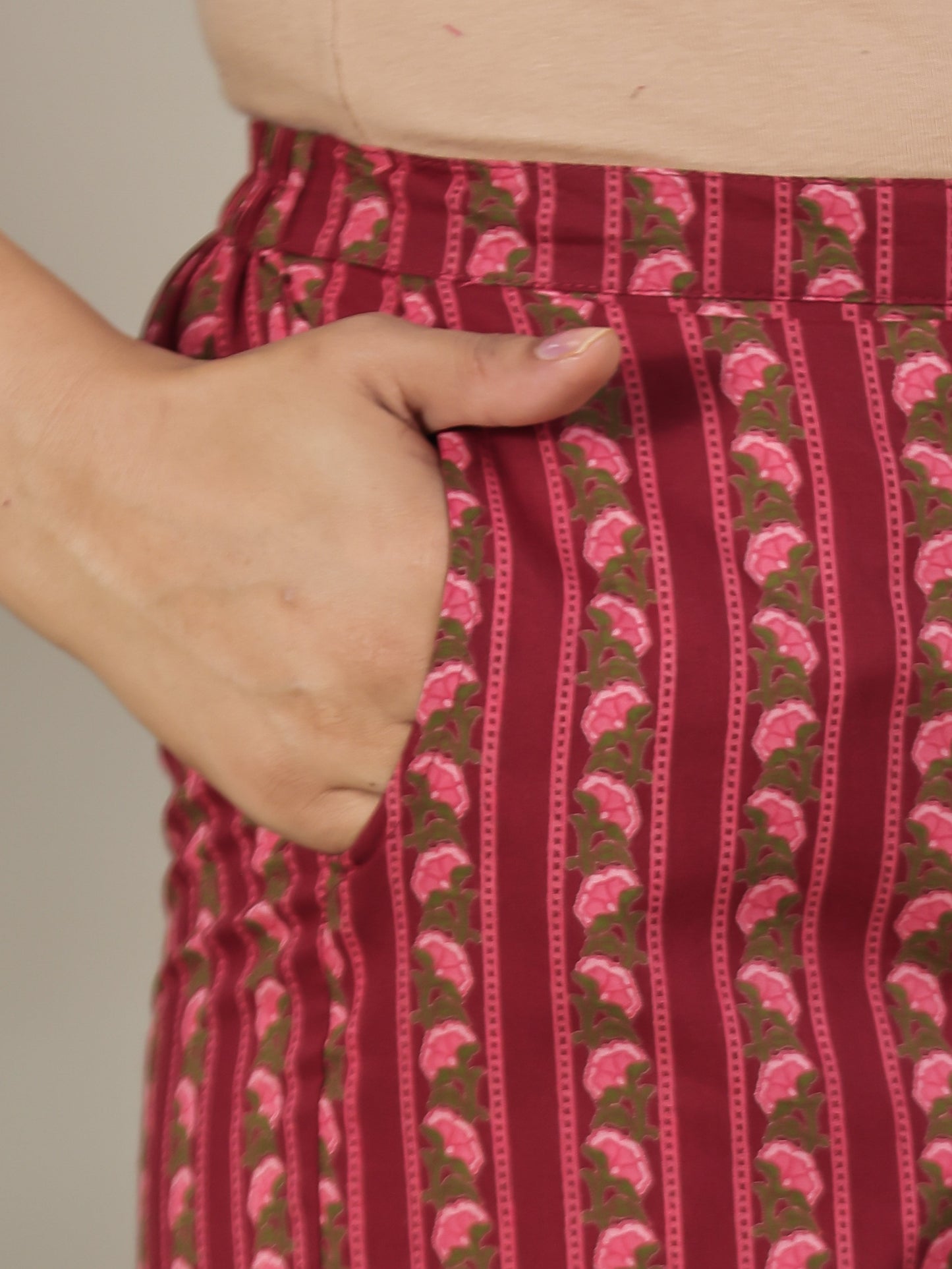 Soft Cotton Floral Maroon Straight Trousers