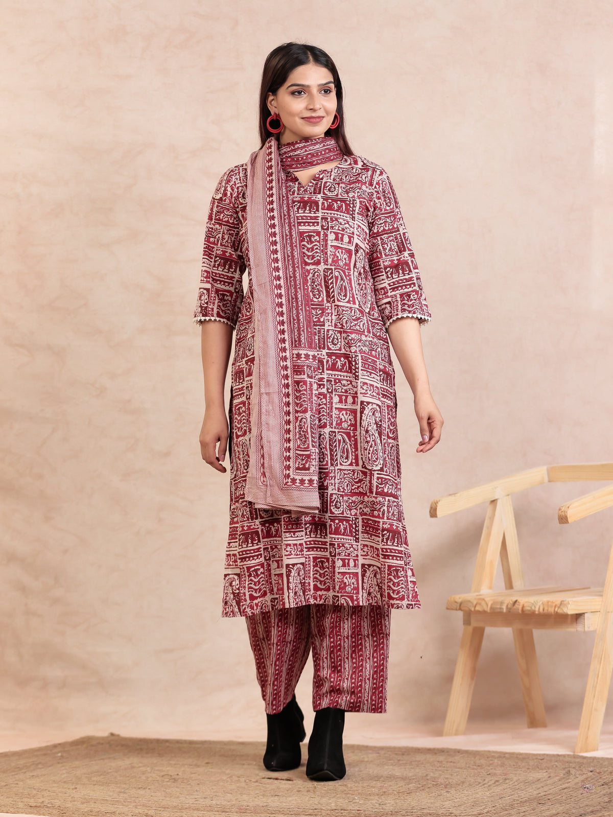 Cotton Voile Geometric Beige Dupatta