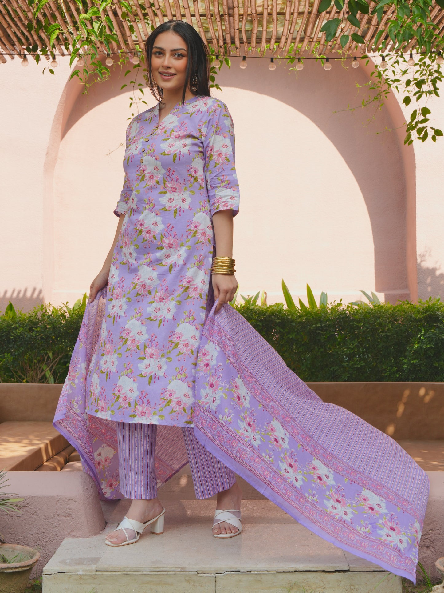 Cotton Voile Striped Purple Dupatta