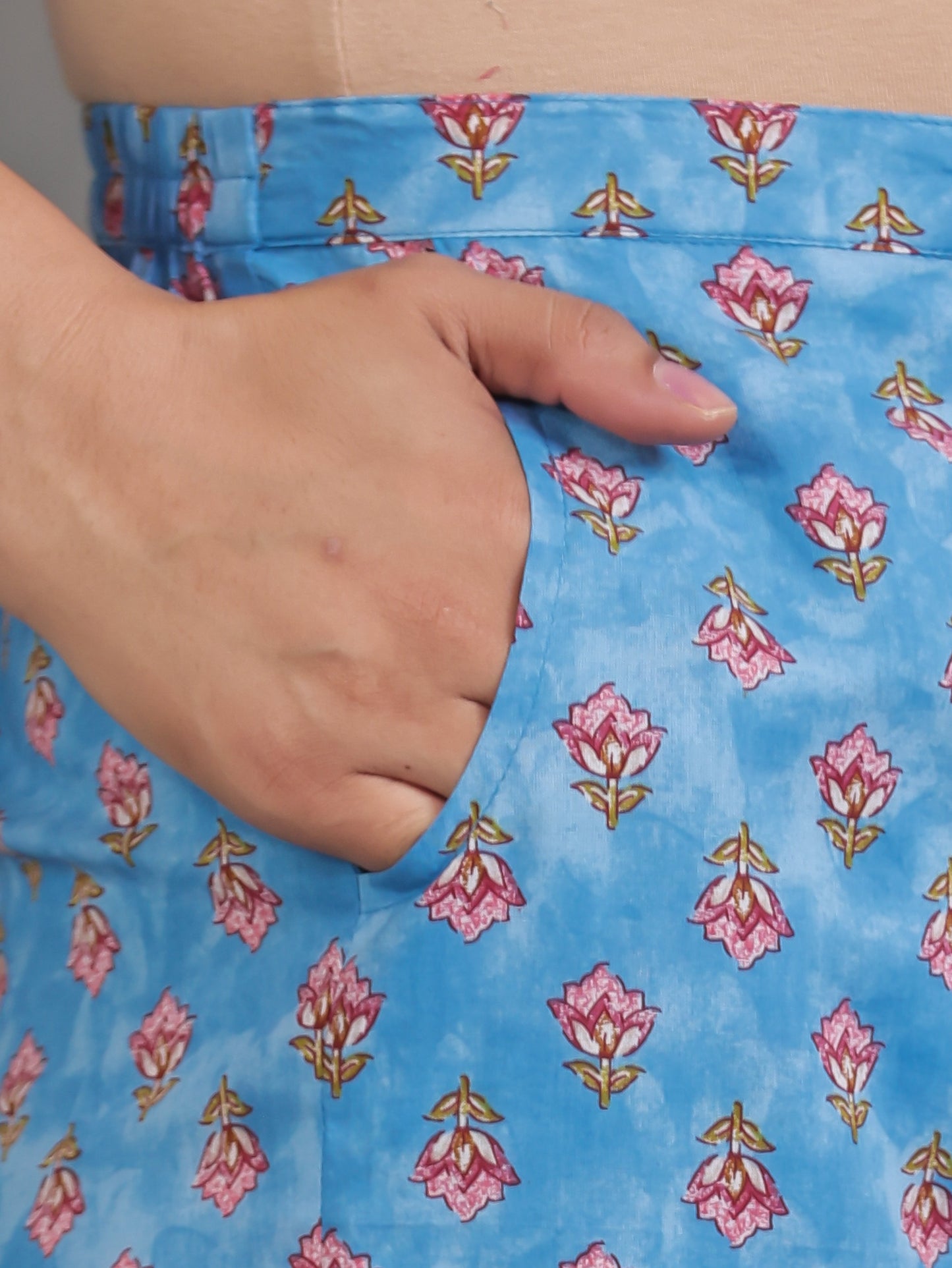 Soft Cotton Floral A-line Blue Kurta