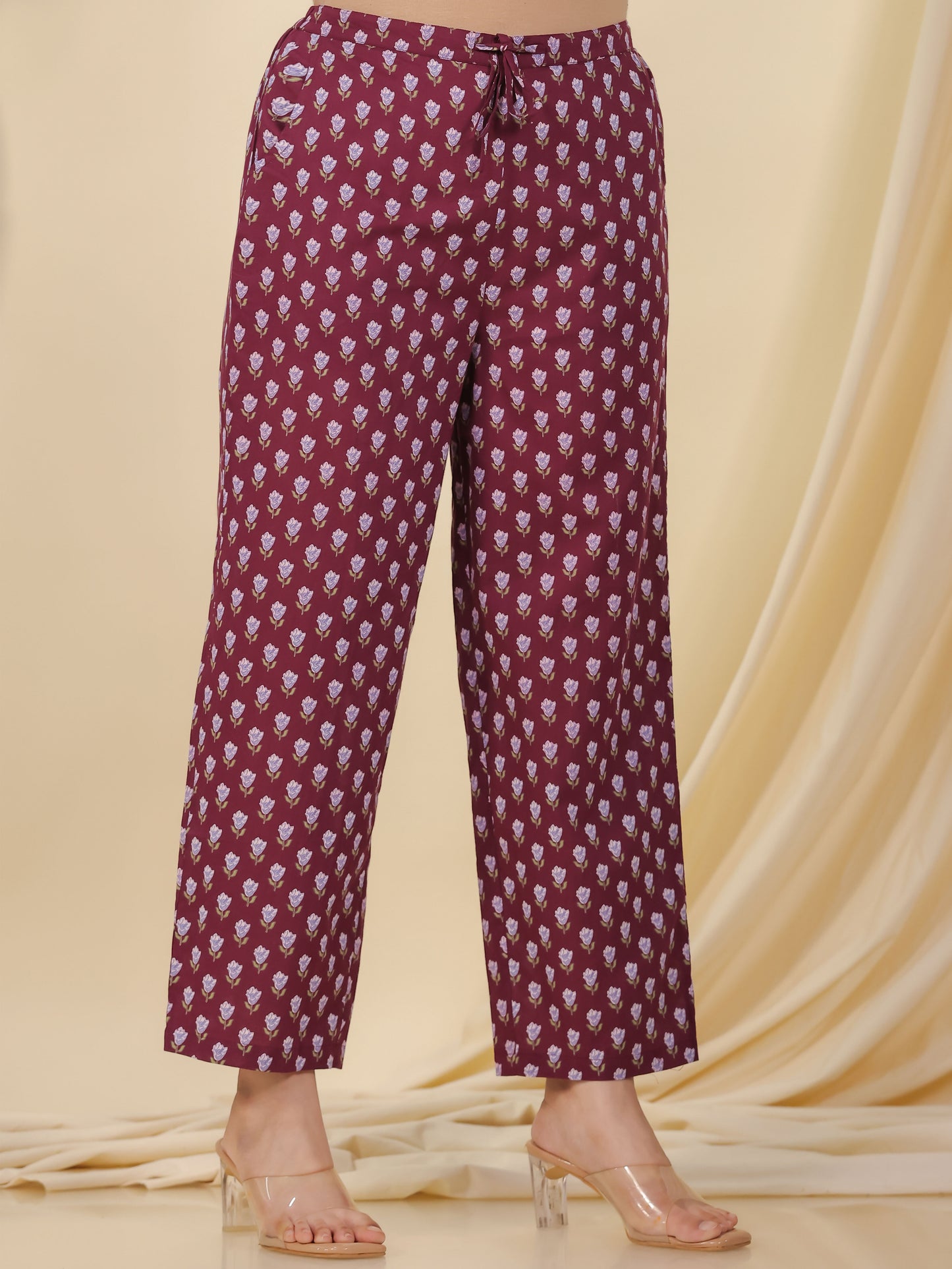 Soft Cotton Floral A-line Wine Kurta