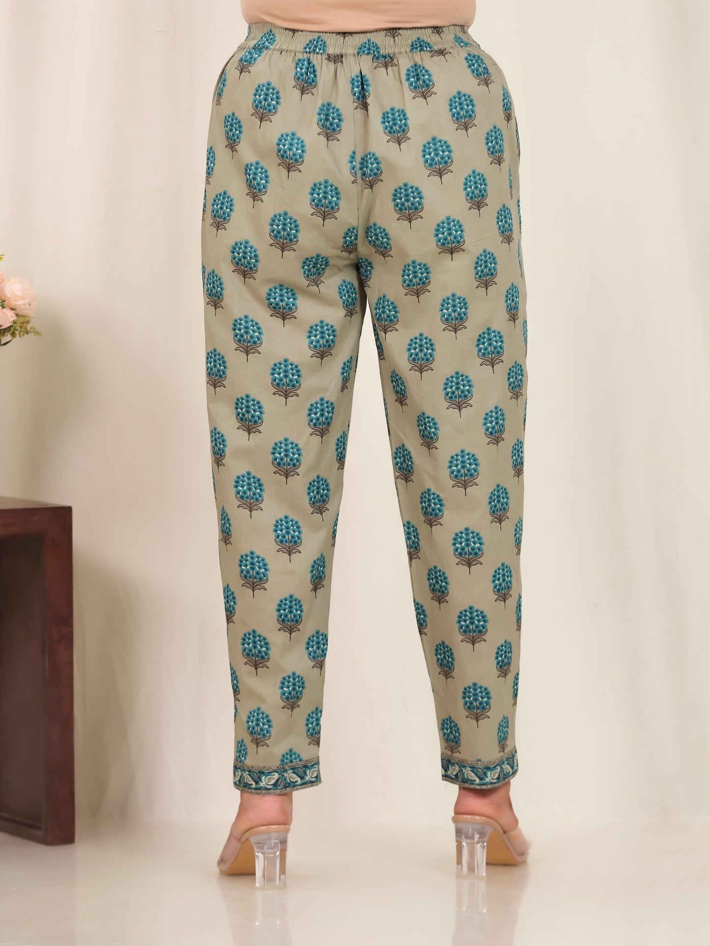 Soft Cotton Floral Green Tapered Trousers
