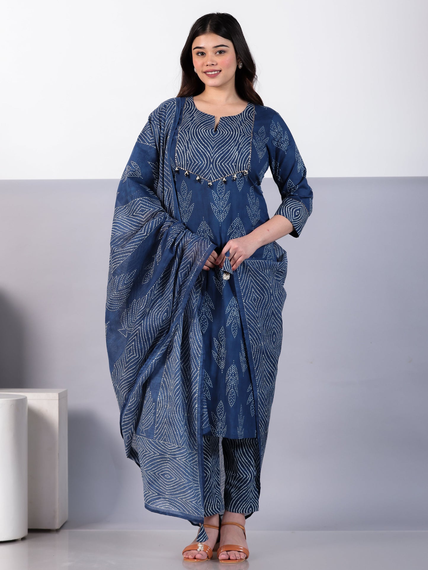 Kota Doria Bandhani Blue Dupatta