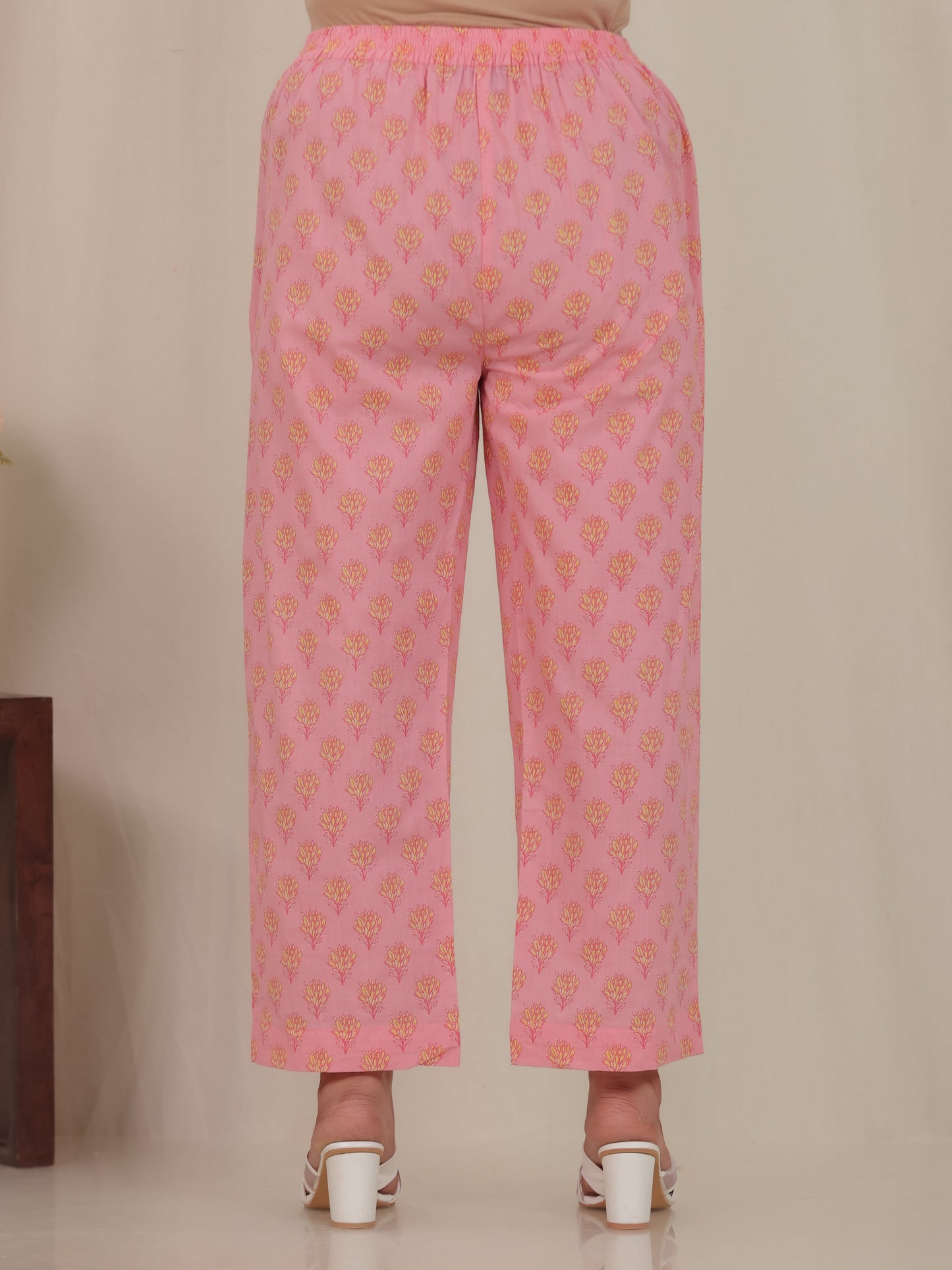 Soft Cotton Floral Pink Trousers Straight Trousers