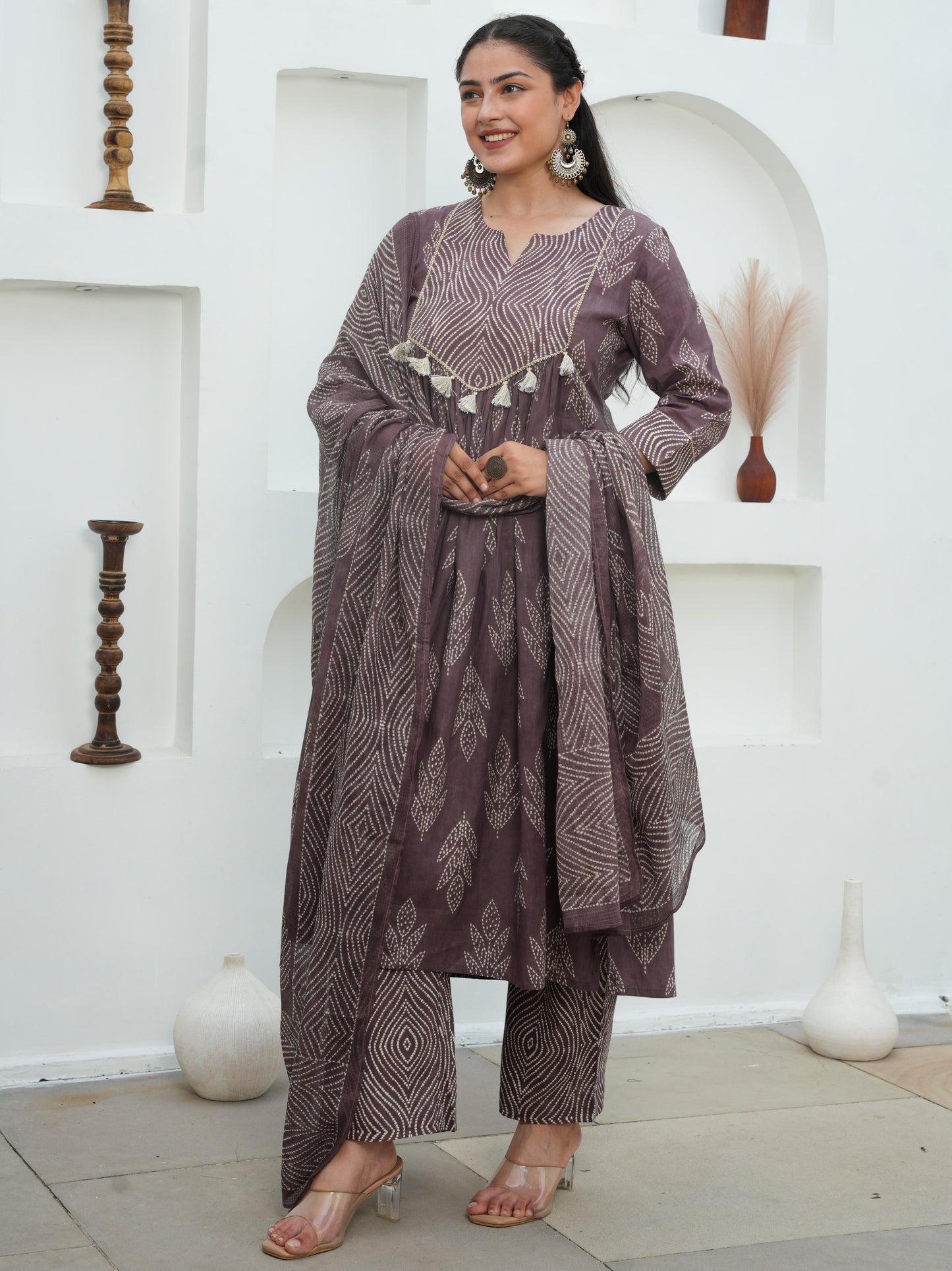 Kota Doria Bandhani Mauve Dupatta
