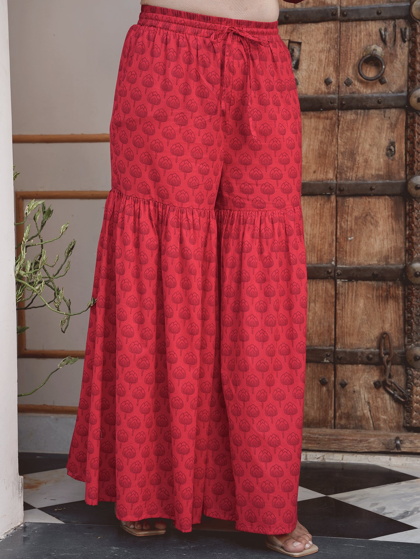 Soft Cotton Butti Straight Red Kurta