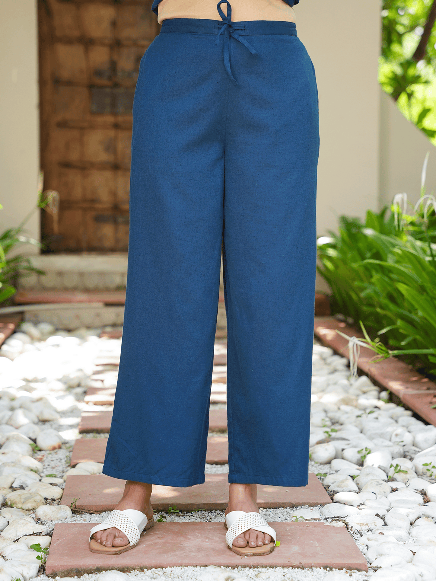 Linen Cotton Solid Blue Palazzo