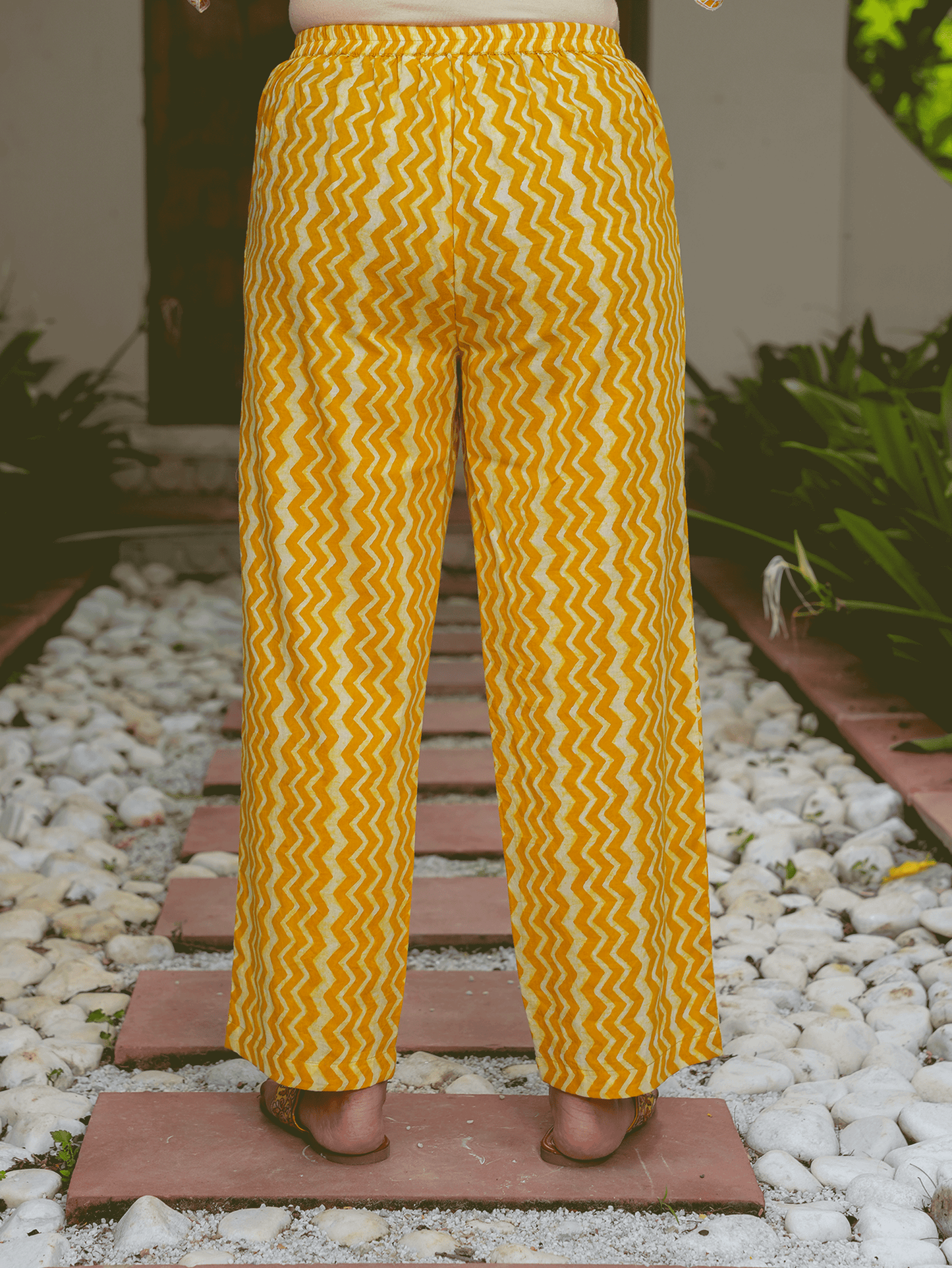 Soft Cotton Chevron Yellow Straight Trousers