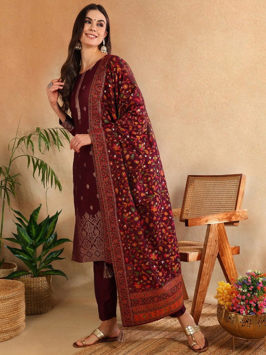 AHIKA Ethnic Motifs Woven Design Straight Kurta