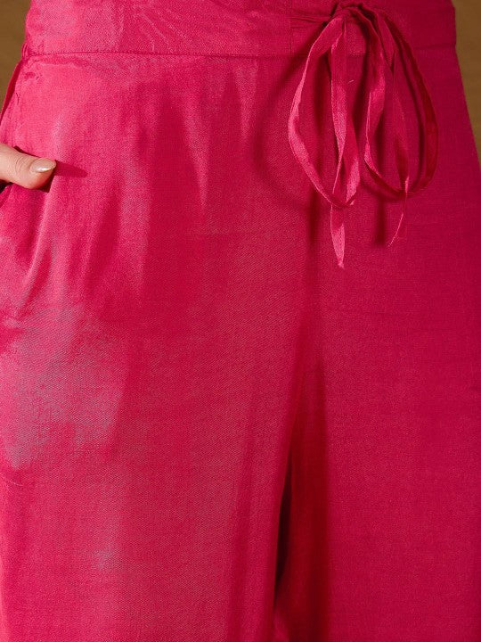 House of Pataudi Yoke Design Mirror Work Chanderi Silk Kurta