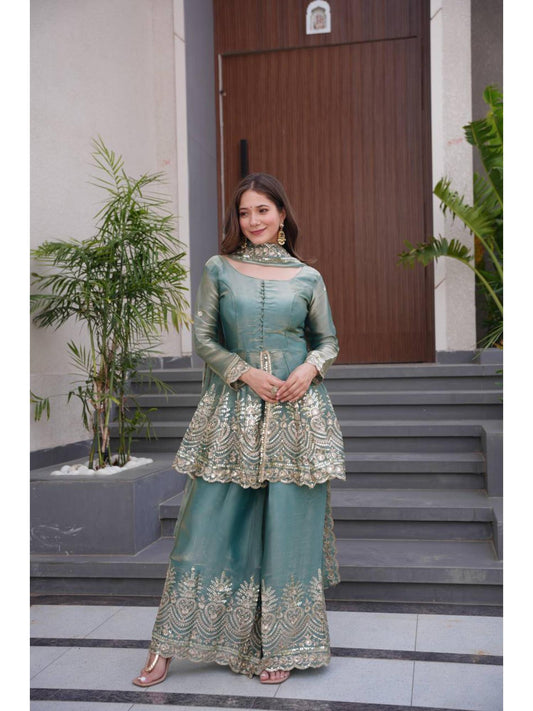 Kurta With Palazzo And Dupatta (Set of 3)