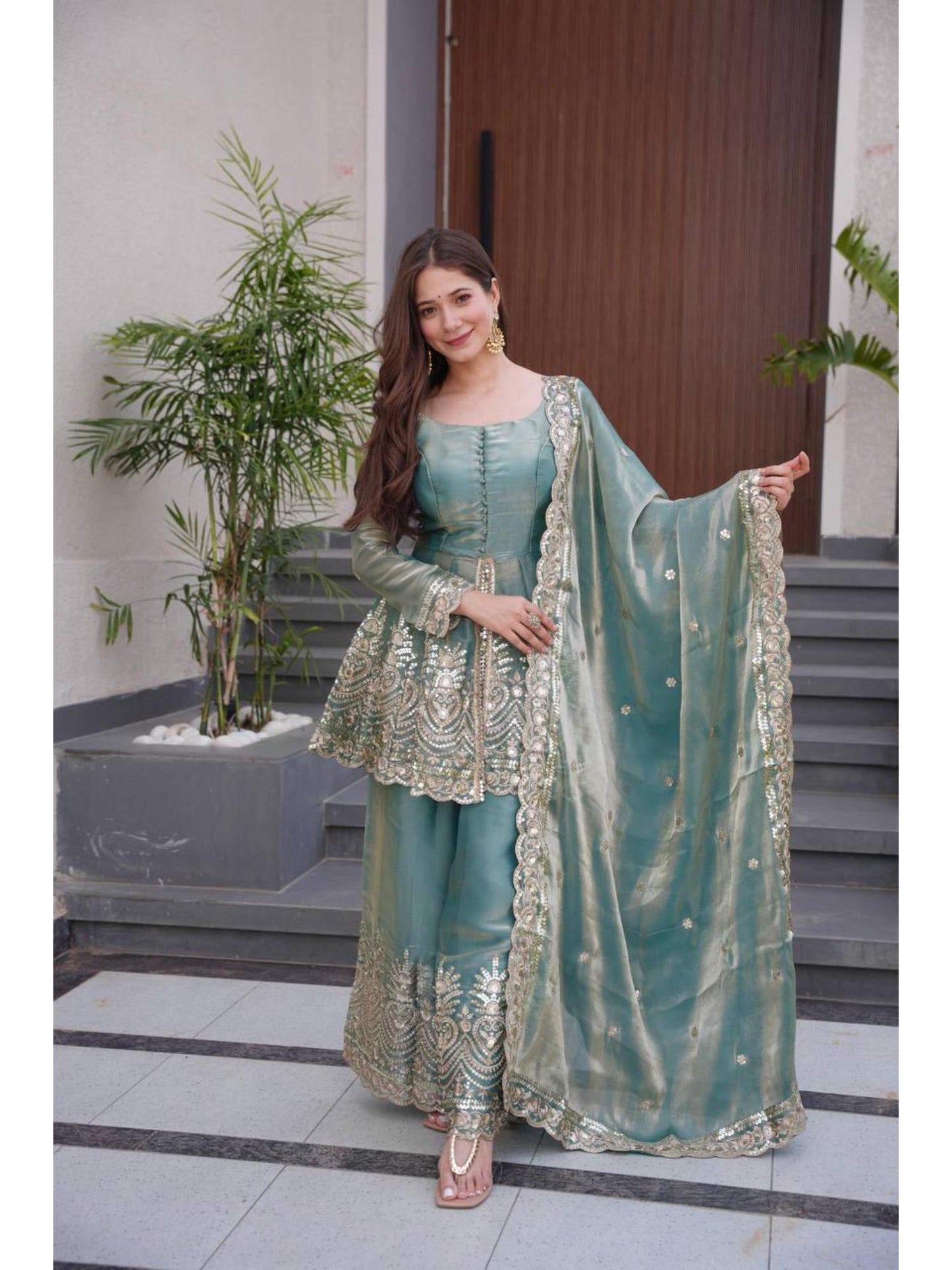 Kurta With Palazzo And Dupatta (Set of 3)