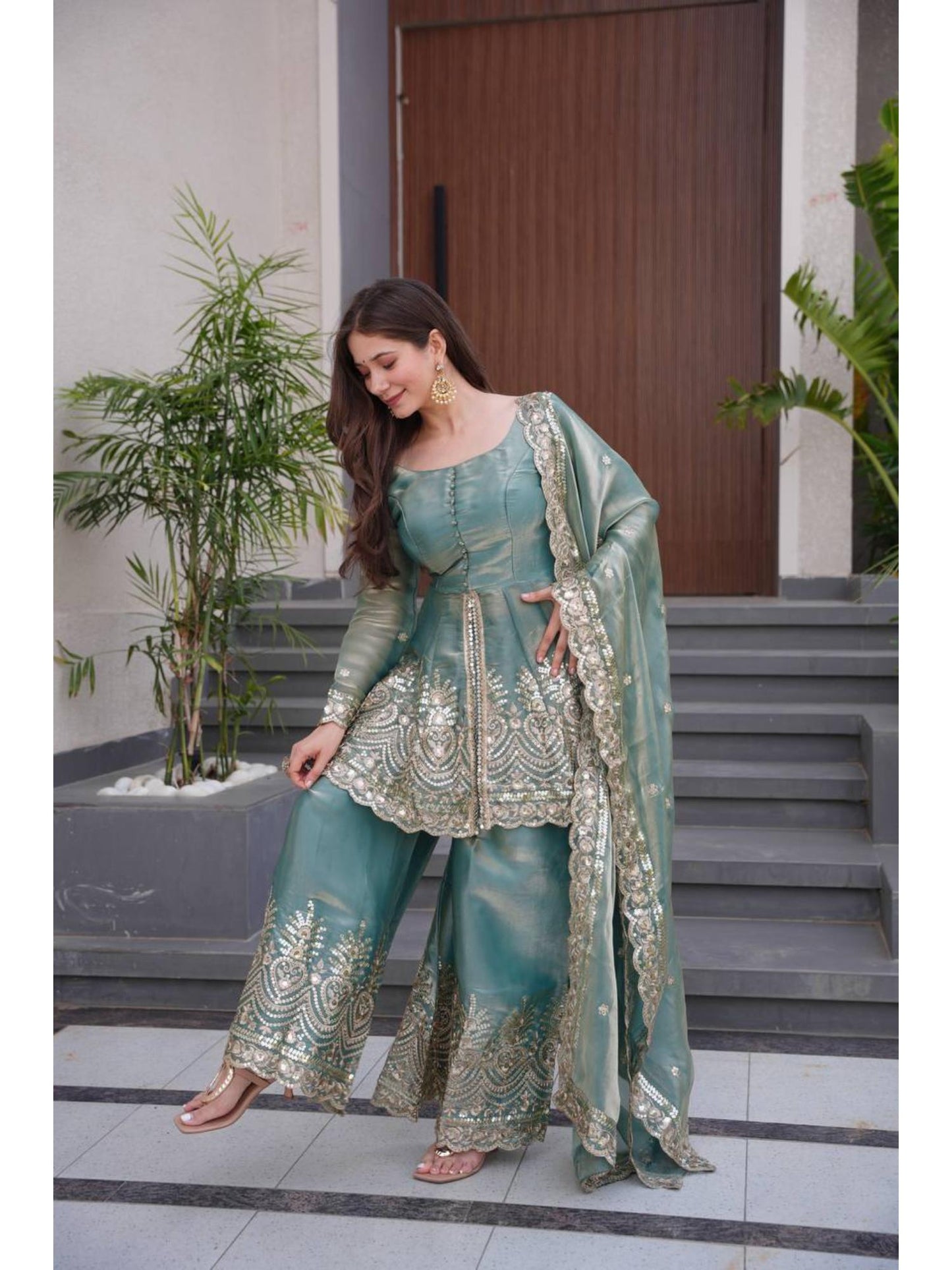 Kurta With Palazzo And Dupatta (Set of 3)