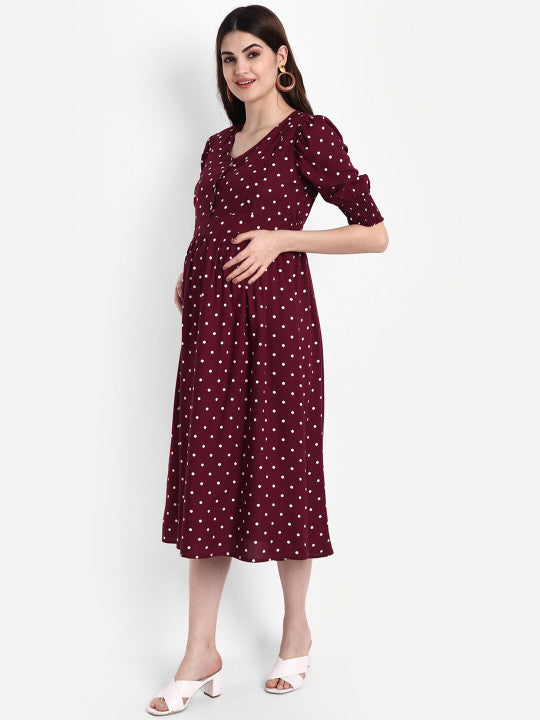 Aaruvi Ruchi Verma Maroon Maternity Midi Dress