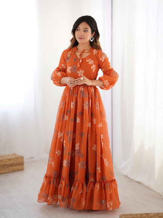 FVD Floral Printed Tiered Gown Maxi Ethnic Dresses