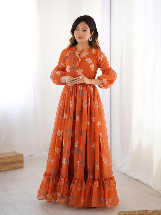FVD Floral Printed Tiered Gown Maxi Ethnic Dresses