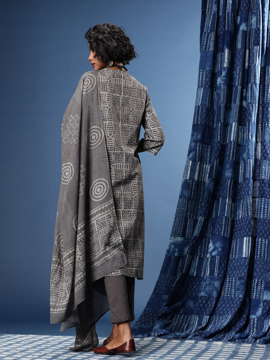 Taavi Geometric Printed Straight Kashish Indigo Kurta with Trousers & With Dupatta
