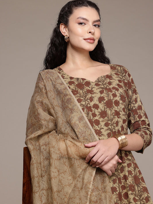 Bahe Kurtiz Floral Printed Pure Cotton Kurta with Trousers & With Dupatta