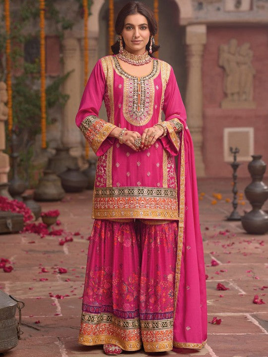 Indo Era Floral Embroidered Sequinned Chinon Straight Kurta