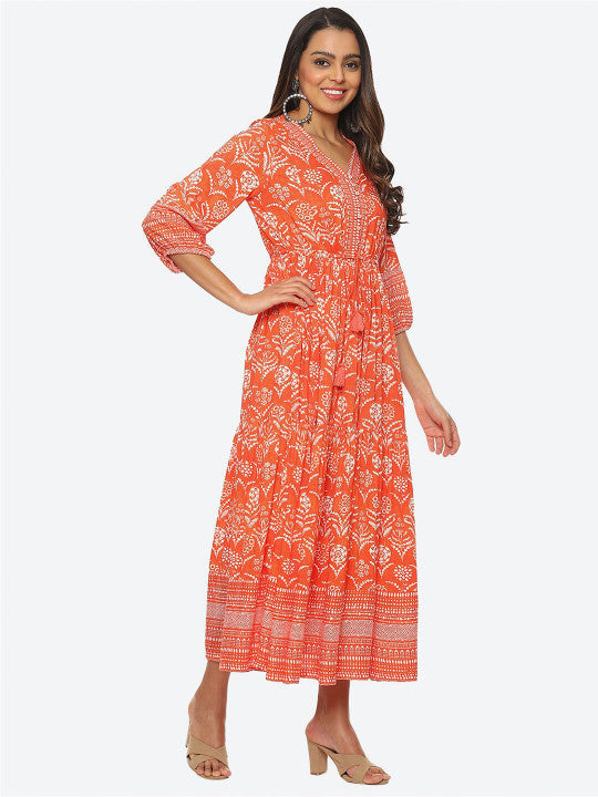 Biba Floral Printed V-Neck Midi Dress