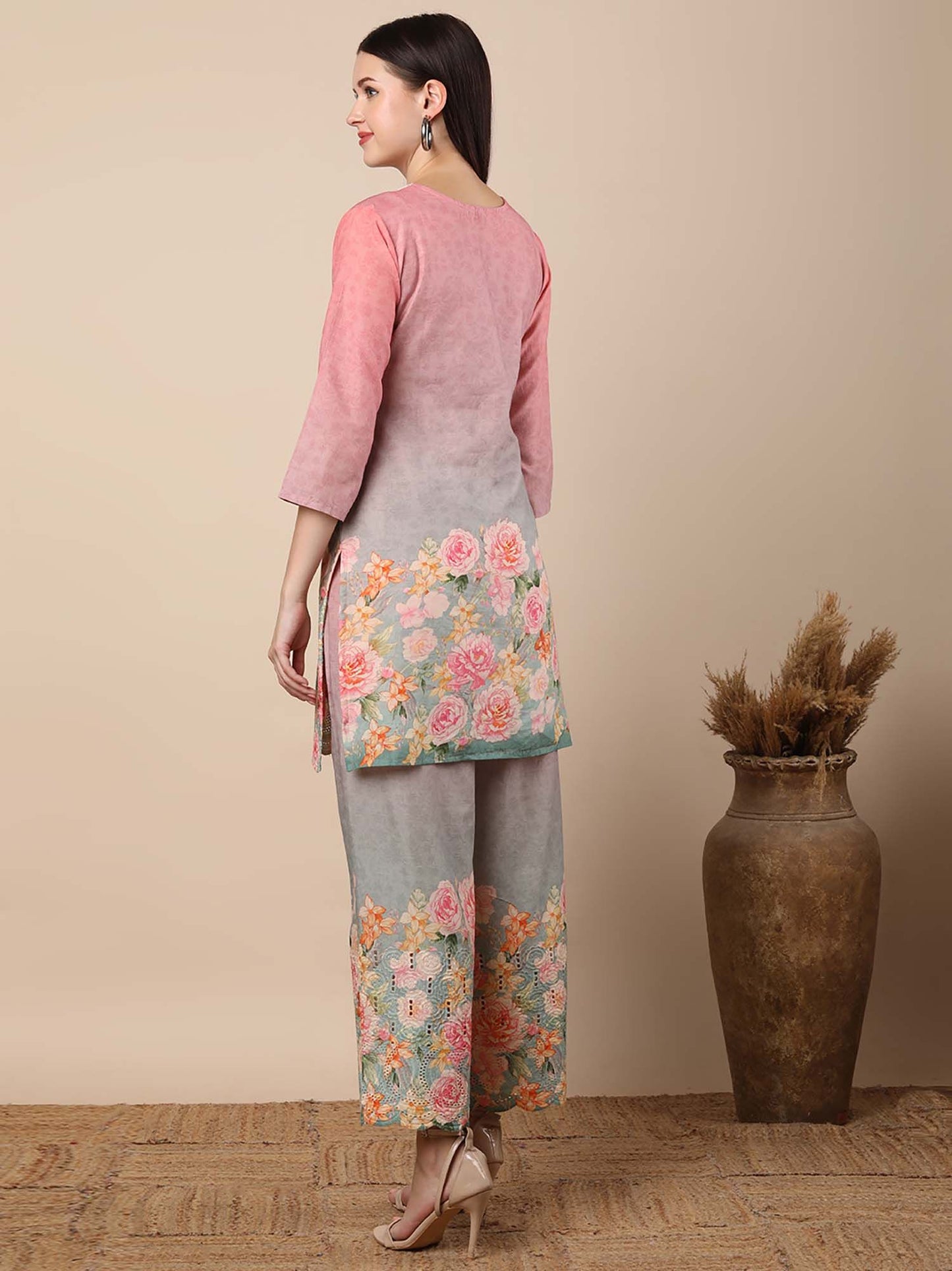 Abstract Floral Printed Straight Fit Co-Ord - Multi-Color (Set of 2)