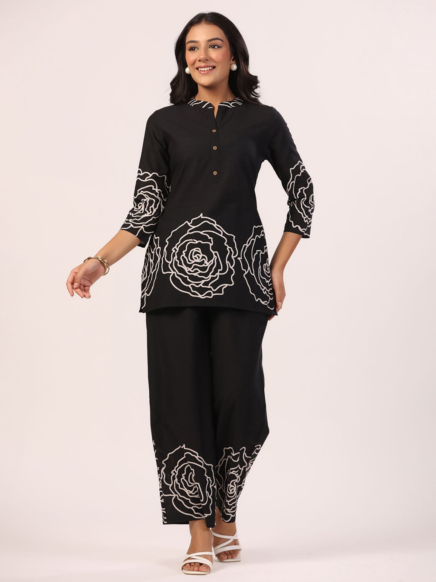 Black Printed Top with Pant (Set of 2)