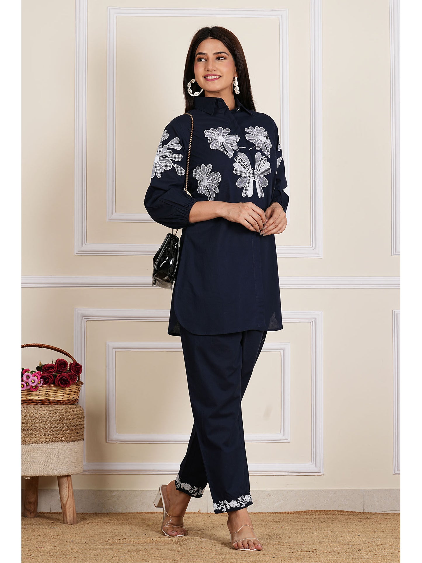 Blue Embroidered Shirt with Pant (Set of 2)