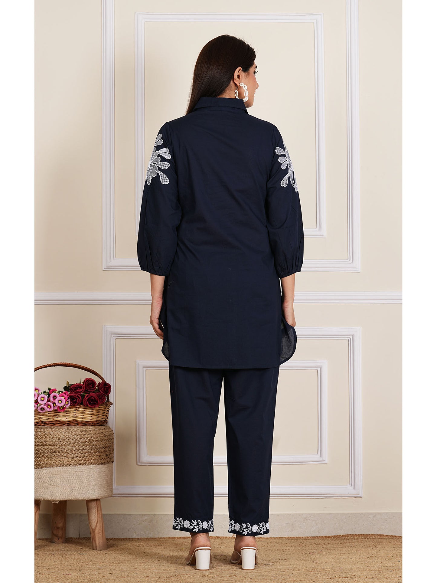 Blue Embroidered Shirt with Pant (Set of 2)