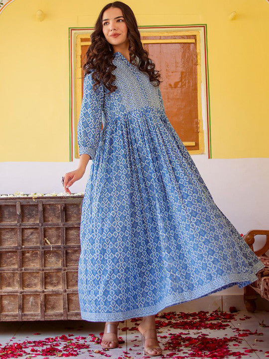 VASVI Printed A-Line Maxi Ethnic Dress
