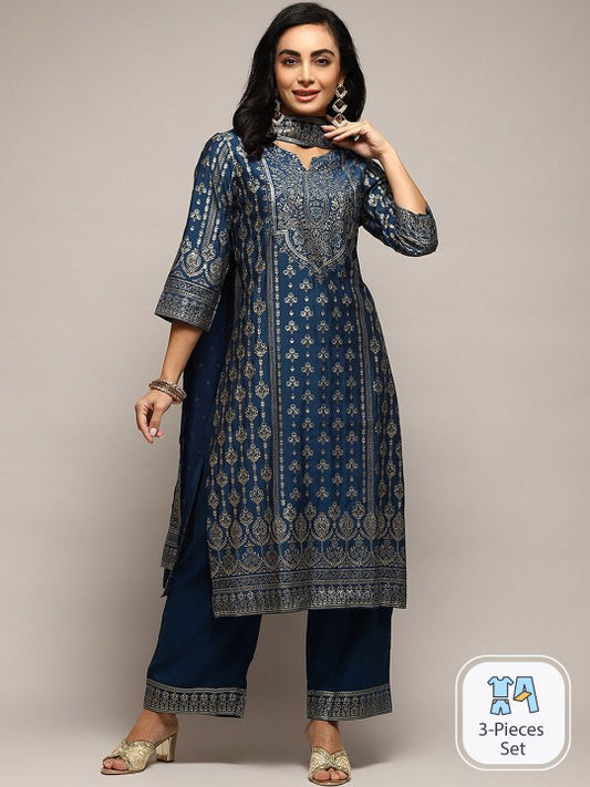 Biba Ethnic Motifs Printed Kurta & Palazzos With Dupatta