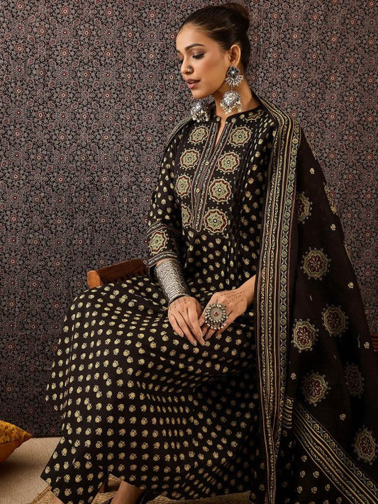 Indo Era Women Ethnic Motifs Embroidered Panelled Thread Work Pure Cotton Kurta with Trousers & With Dupatta