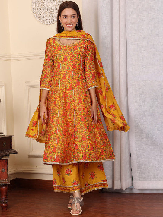 W Women Floral Printed Regular Gotta Patti Kurta with Trousers & With Dupatta