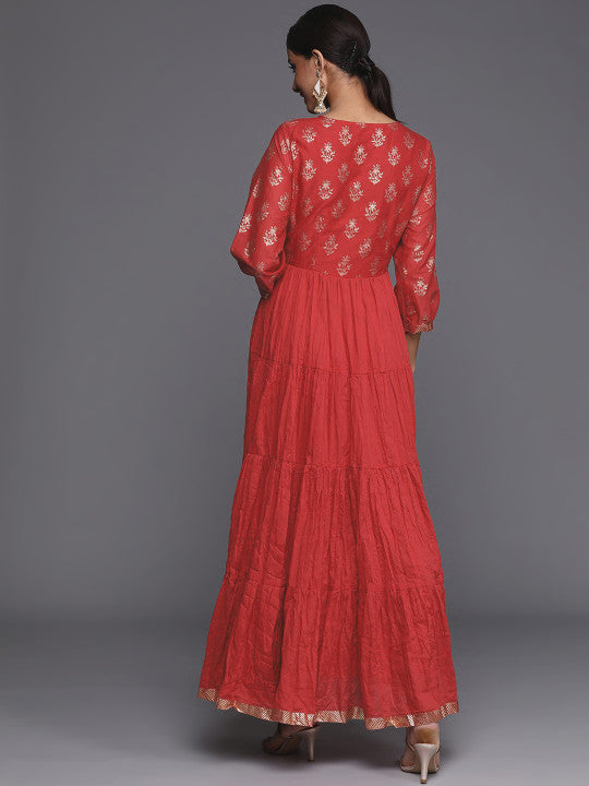 Biba Red & Gold-Toned Ethnic Motifs Maxi Dress