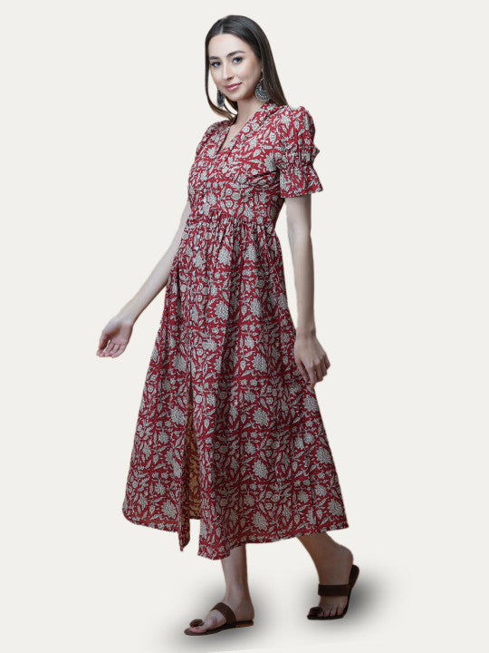 GULAB CHAND TRENDS Floral Printed Cotton A-Line Ethnic Dress