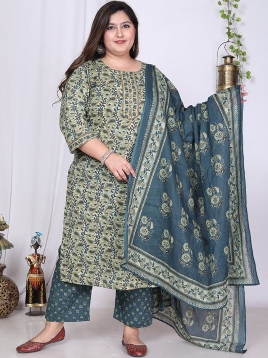 Swasti Floral Printed Sequinned Pure Cotton Kurta with Trousers & Dupatta