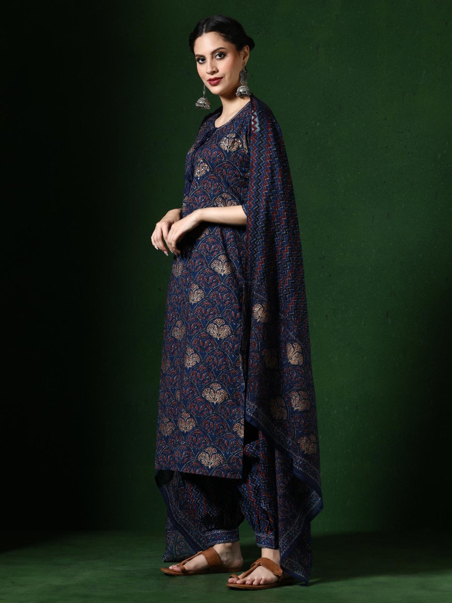 Floral Embroidered Straight Pure Cotton Kurta and Salwar and Dupatta (Set of 3)
