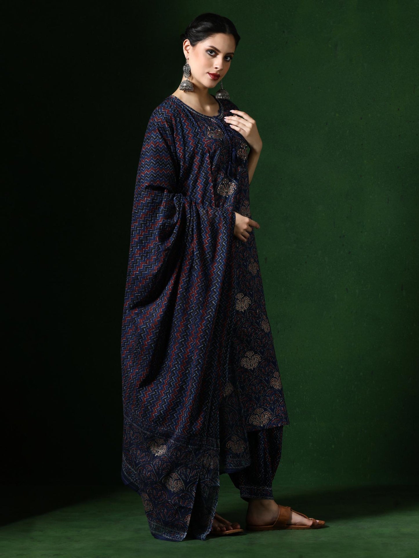Floral Embroidered Straight Pure Cotton Kurta and Salwar and Dupatta (Set of 3)